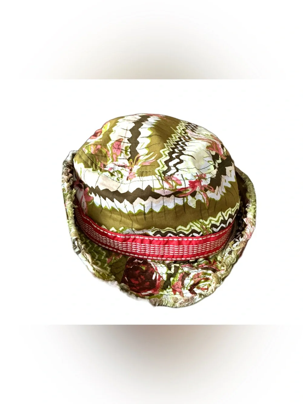 Pistil Women’s Fabric Bucket Hat, Pink/Green Pattern, Raw Edge, Wire In Brim
